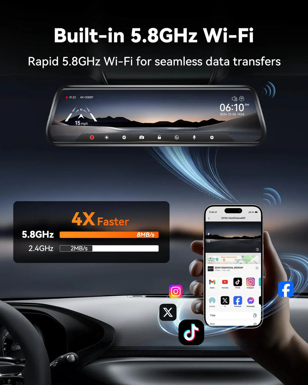 WOLFBOX G930 Rear View Mirror Camera